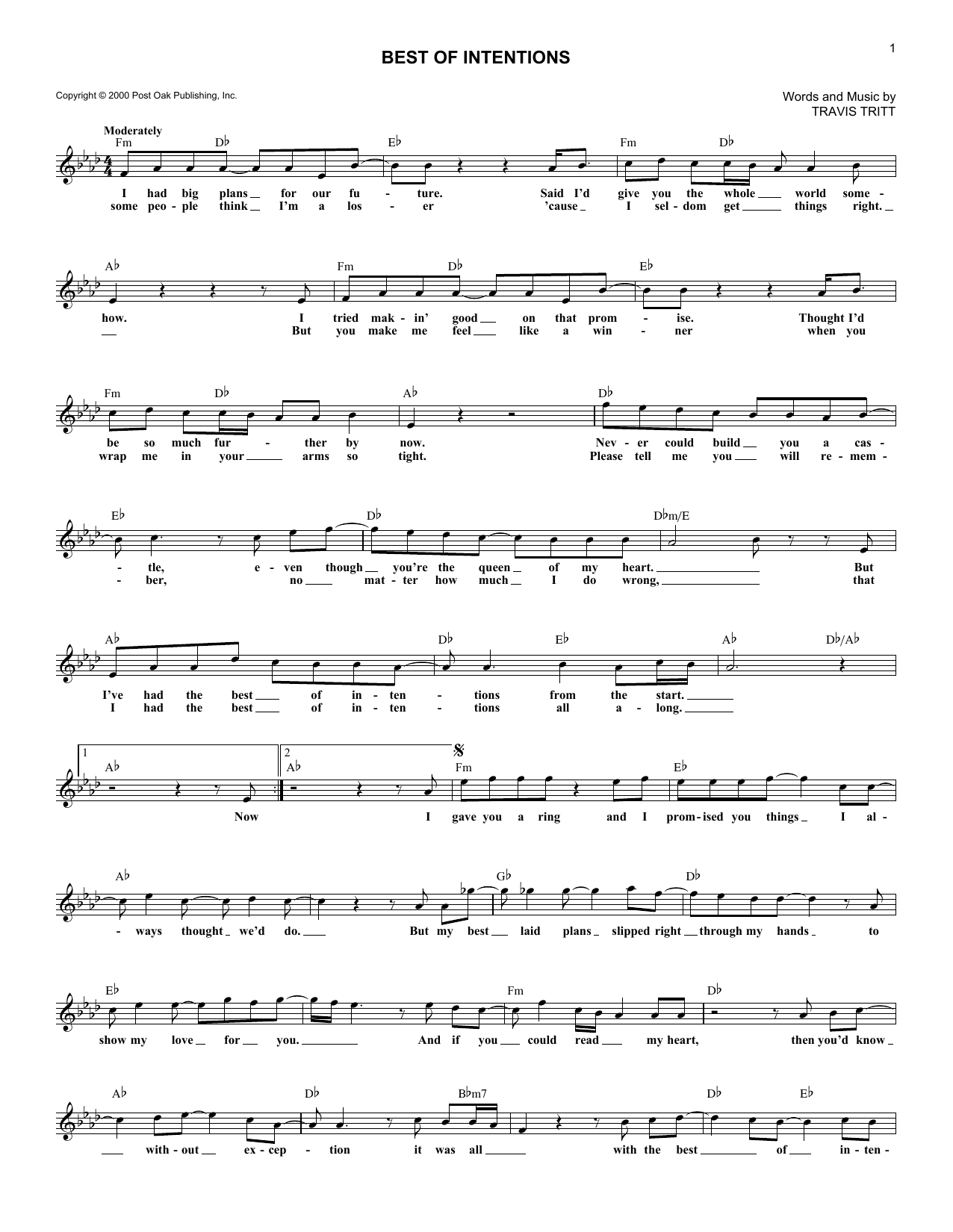 Travis Tritt Best Of Intentions sheet music notes and chords. Download Printable PDF.