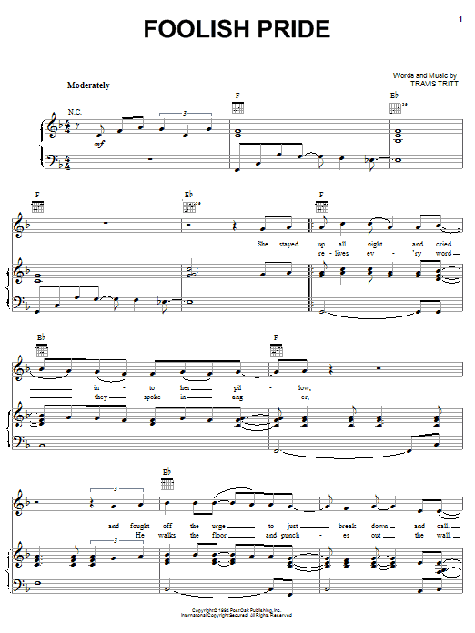 Travis Tritt Foolish Pride sheet music notes and chords. Download Printable PDF.