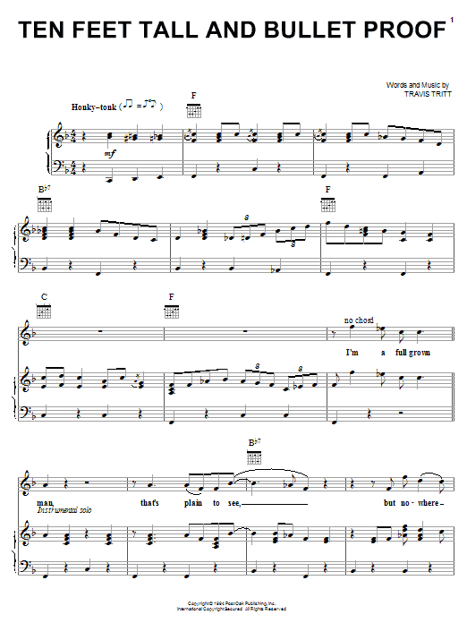 Travis Tritt Ten Feet Tall And Bullet Proof sheet music notes and chords. Download Printable PDF.