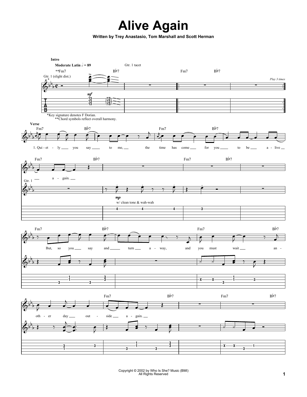 Trey Anastasio Alive Again sheet music notes and chords. Download Printable PDF.