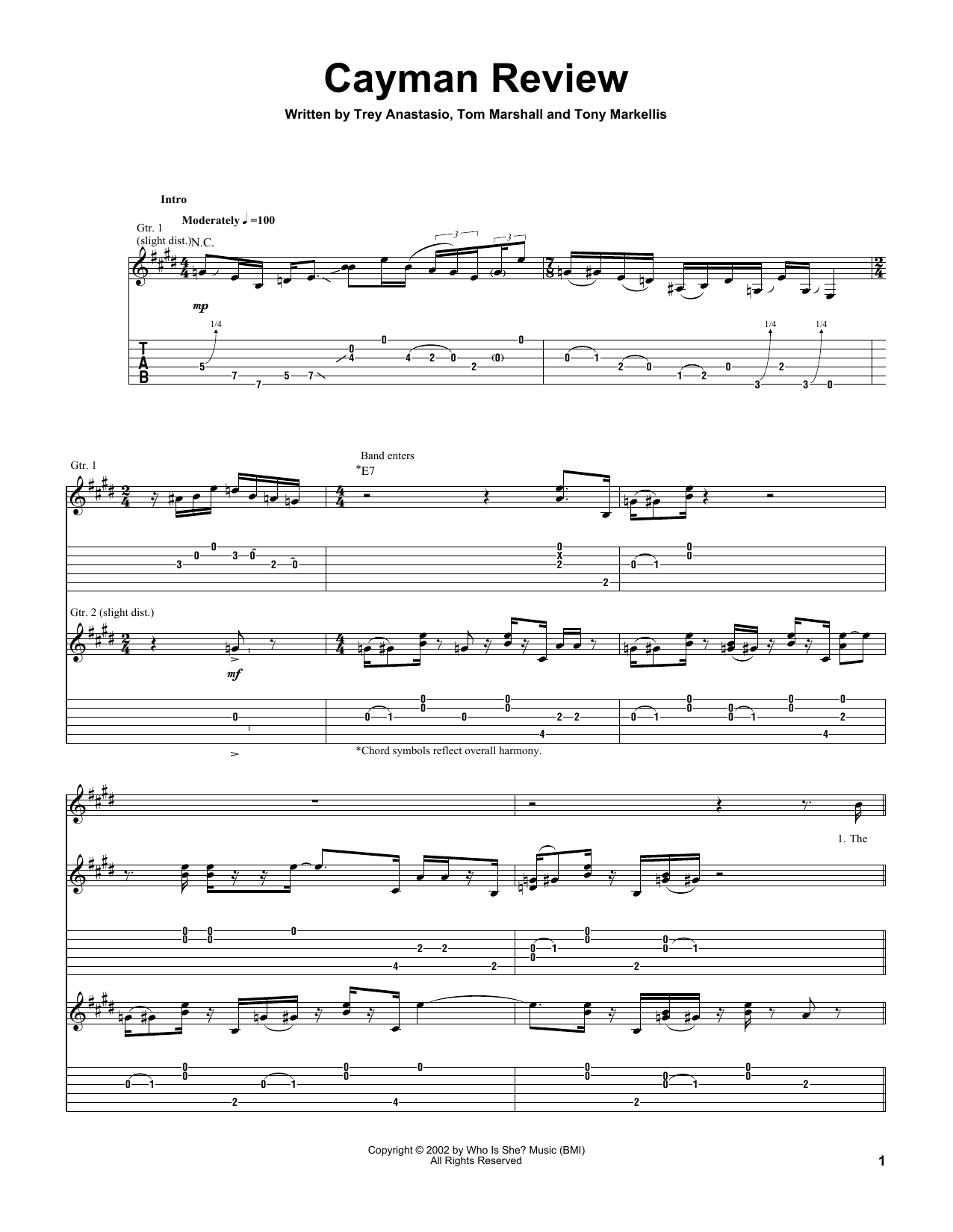 Trey Anastasio Cayman Review sheet music notes and chords. Download Printable PDF.