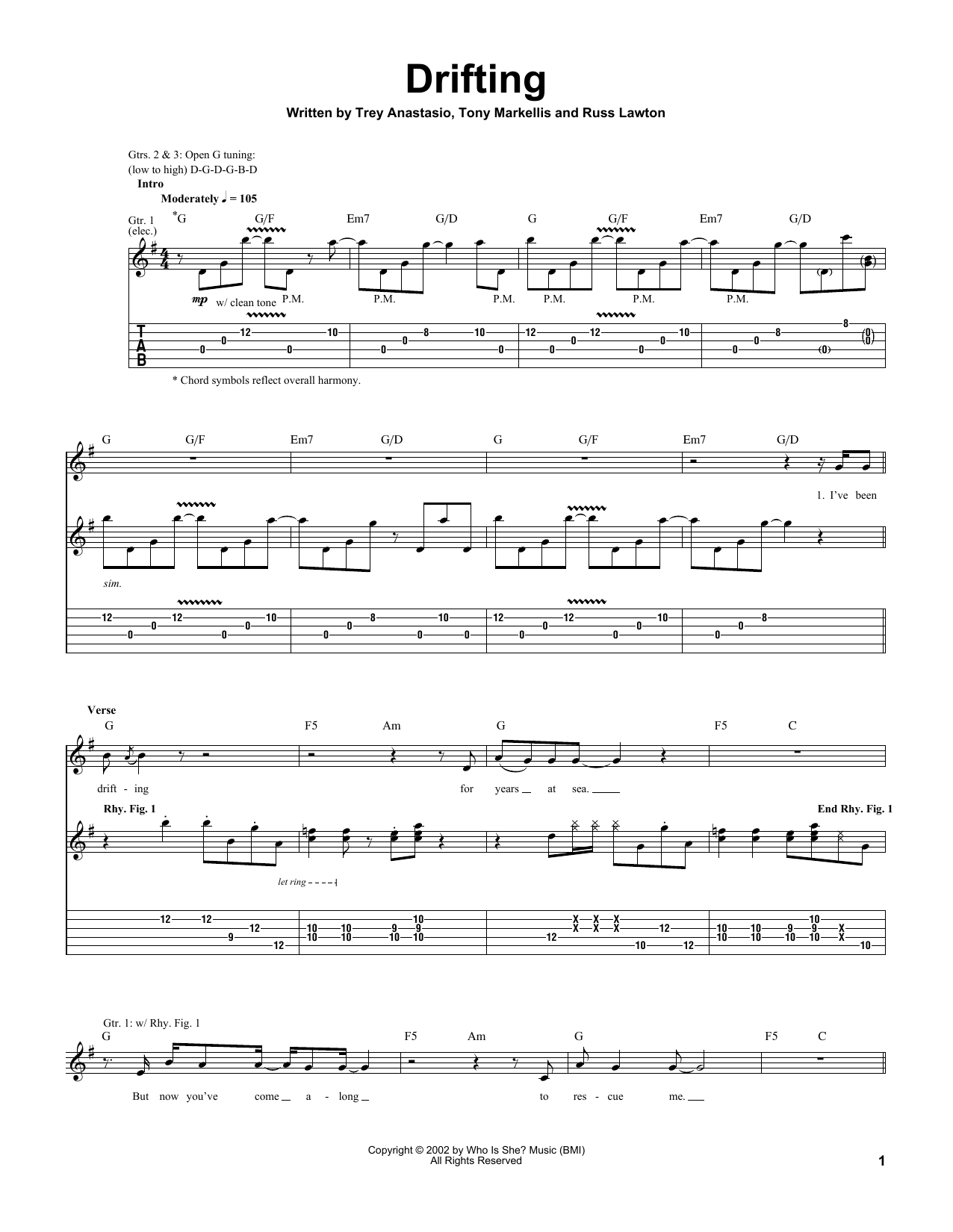 Trey Anastasio Drifting sheet music notes and chords. Download Printable PDF.