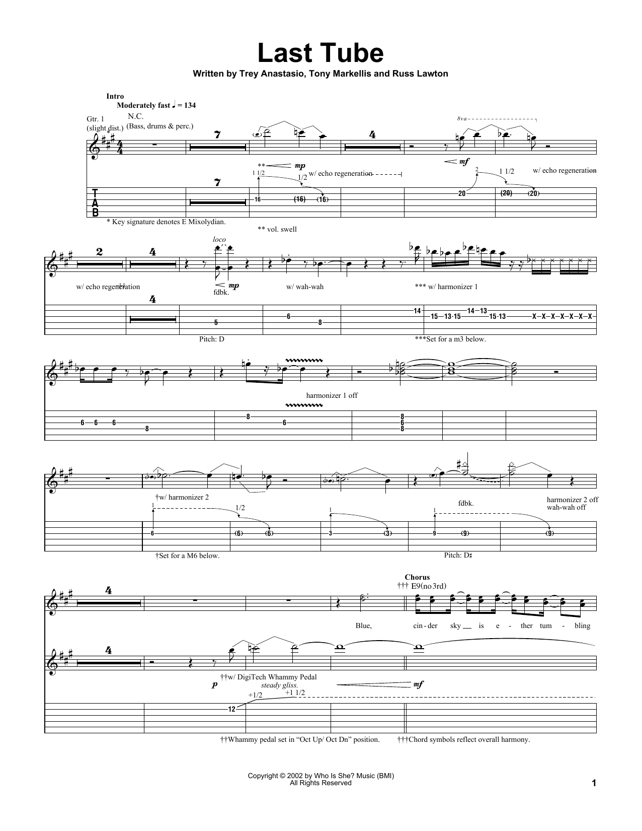 Trey Anastasio Last Tube sheet music notes and chords. Download Printable PDF.