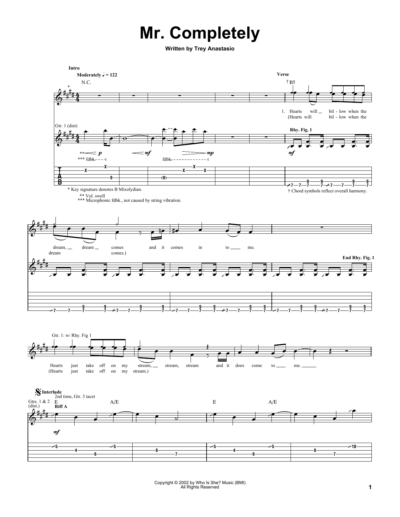 Trey Anastasio Mr. Completely sheet music notes and chords. Download Printable PDF.