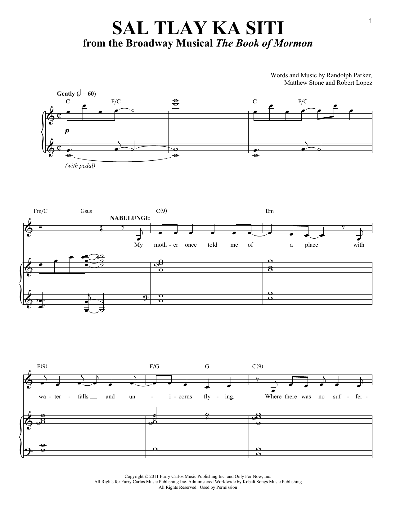 Trey Parker Matt Stone Sal Tlay Ka Siti Sheet Music Pdf Notes Chords Musical Show Score Piano Vocal Download Printable Sku 196532