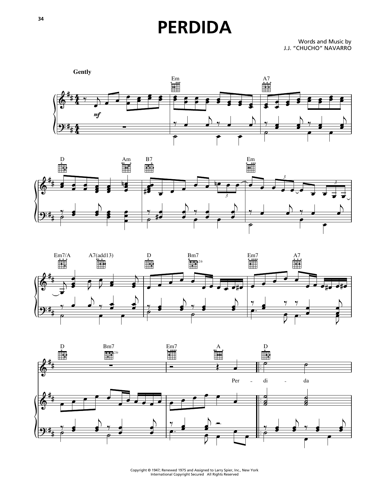 Trio Los Panchos Perdida sheet music notes and chords. Download Printable PDF.