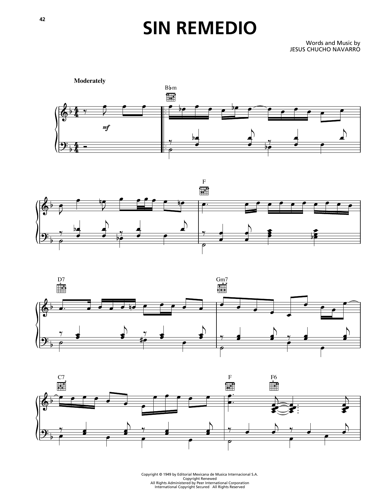 Trio Los Panchos Sin Remedio sheet music notes and chords. Download Printable PDF.