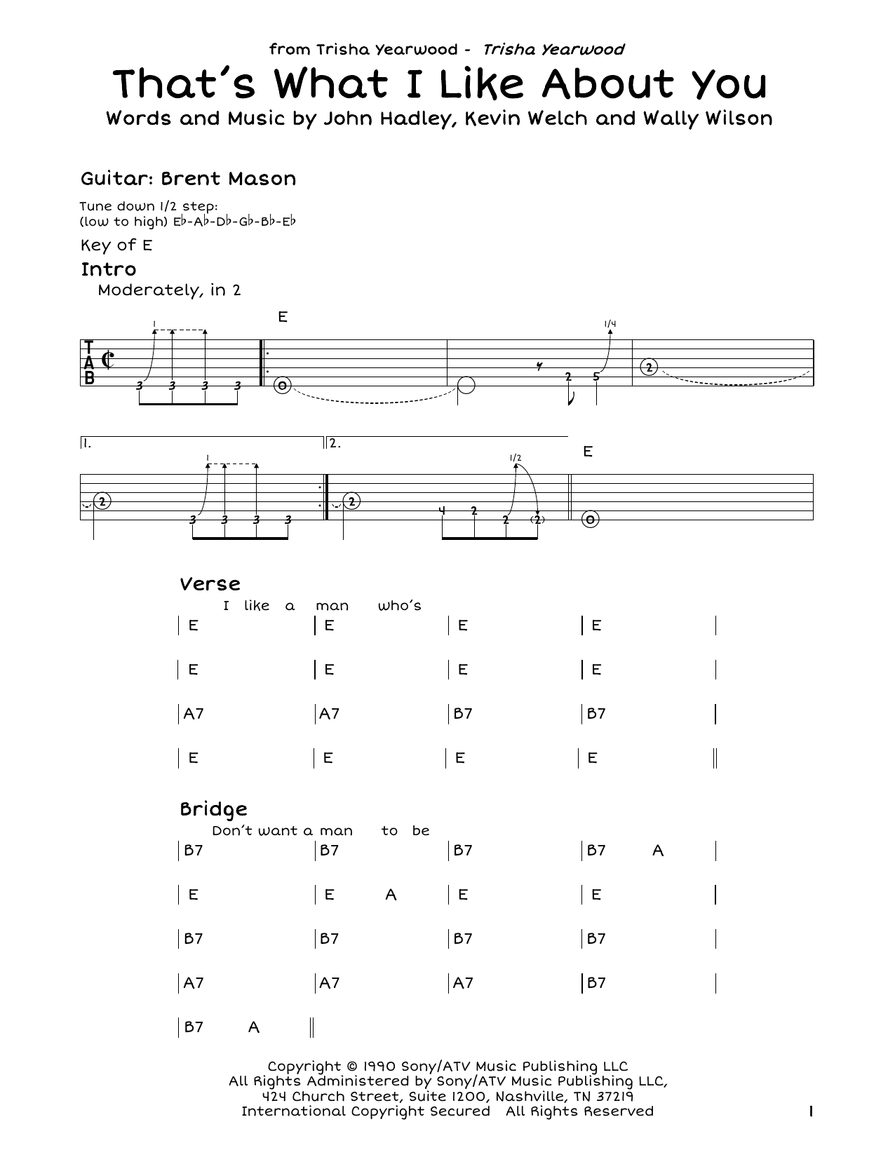 Learn to play Trisha Yearwood That's What I Like About You sheet music for Guitar Lead Sheet in minutes. Trisha Yearwood That's What I Like About You sheet music notes and chords. Download Printable PDF.
