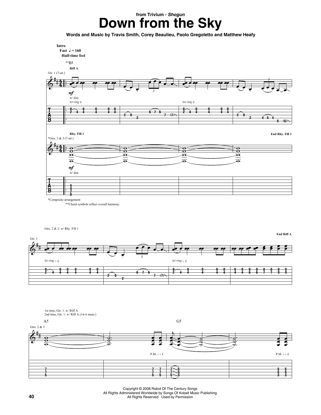 Trivium Down From The Sky sheet music notes and chords. Download Printable PDF.