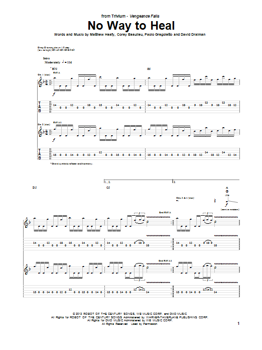 Trivium No Way To Heal sheet music notes and chords. Download Printable PDF.