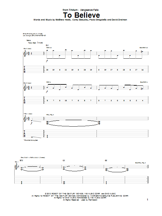 Trivium To Believe sheet music notes and chords. Download Printable PDF.