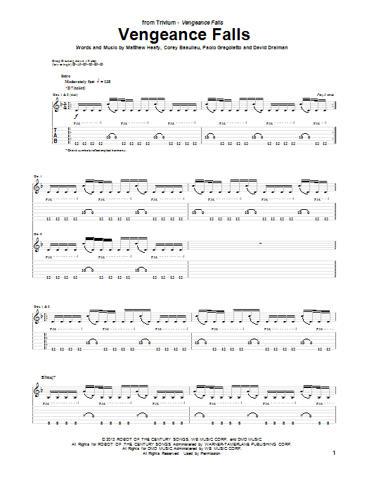 Trivium Vengeance Falls sheet music notes and chords. Download Printable PDF.