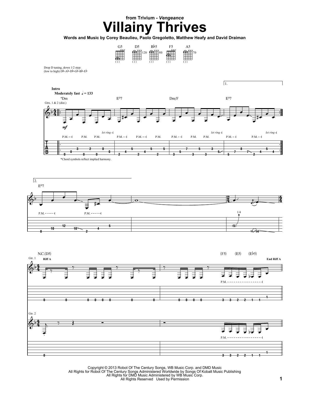 Trivium Villainy Thrives sheet music notes and chords. Download Printable PDF.