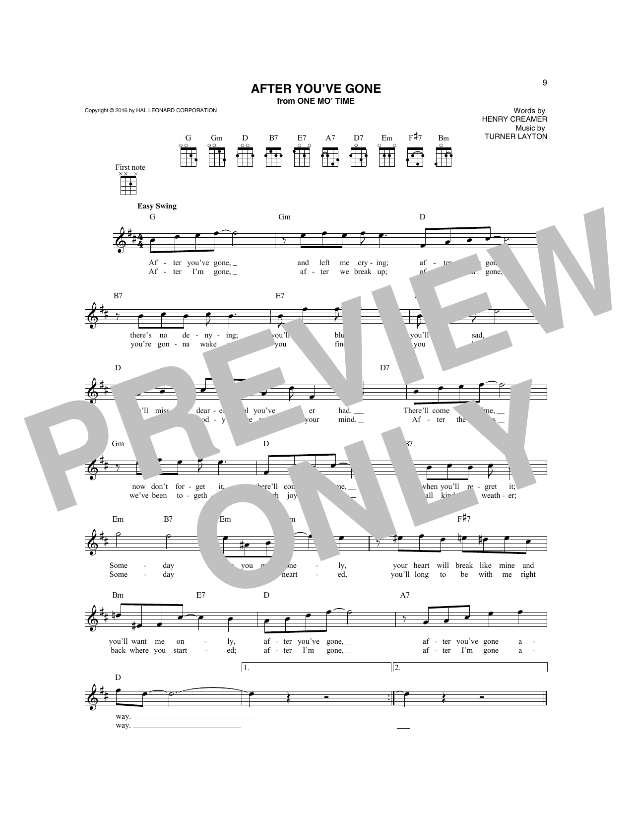 Turner Layton After You've Gone sheet music notes and chords. Download Printable PDF.