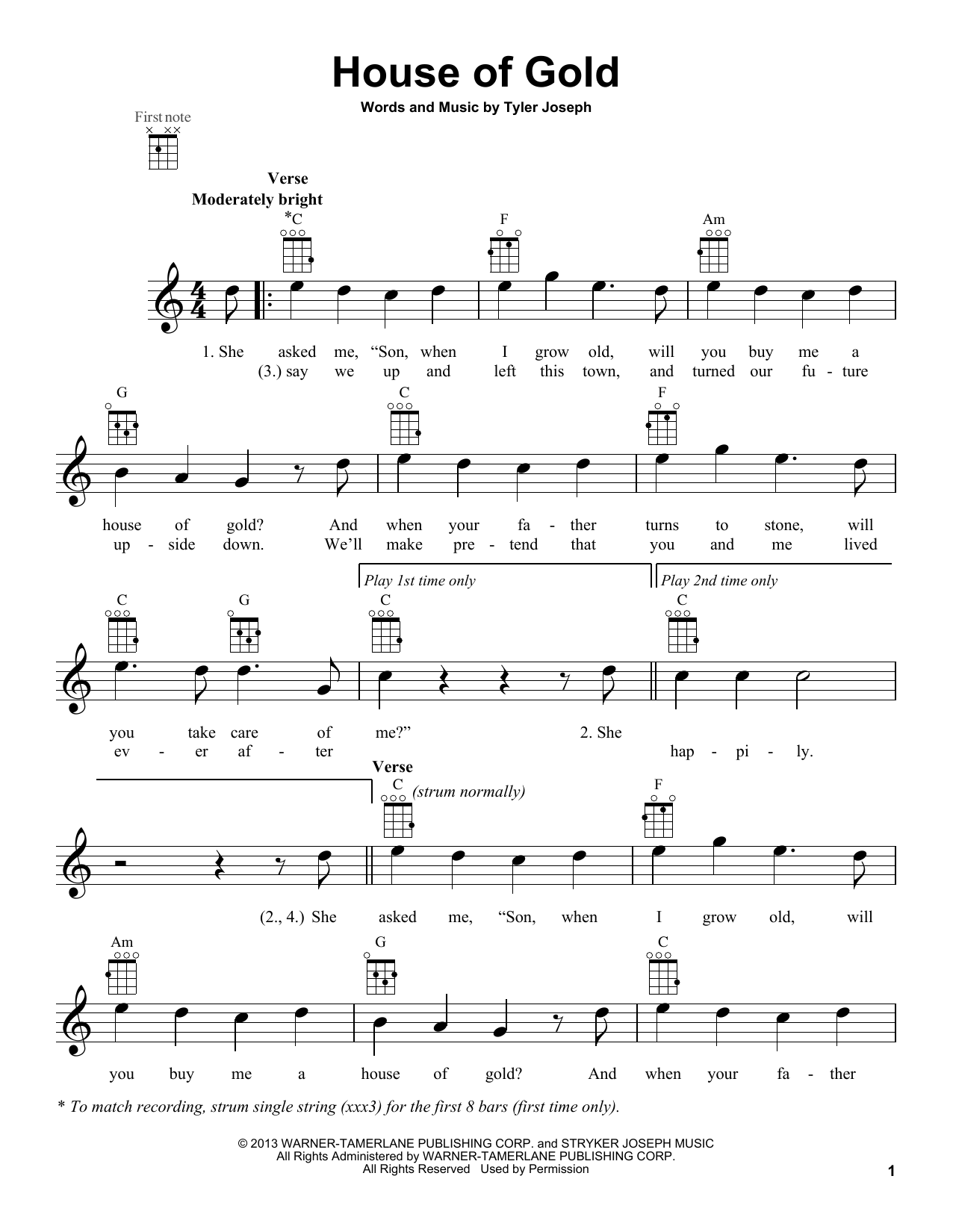 Twenty One Pilots House Of Gold sheet music notes and chords. Download Printable PDF.