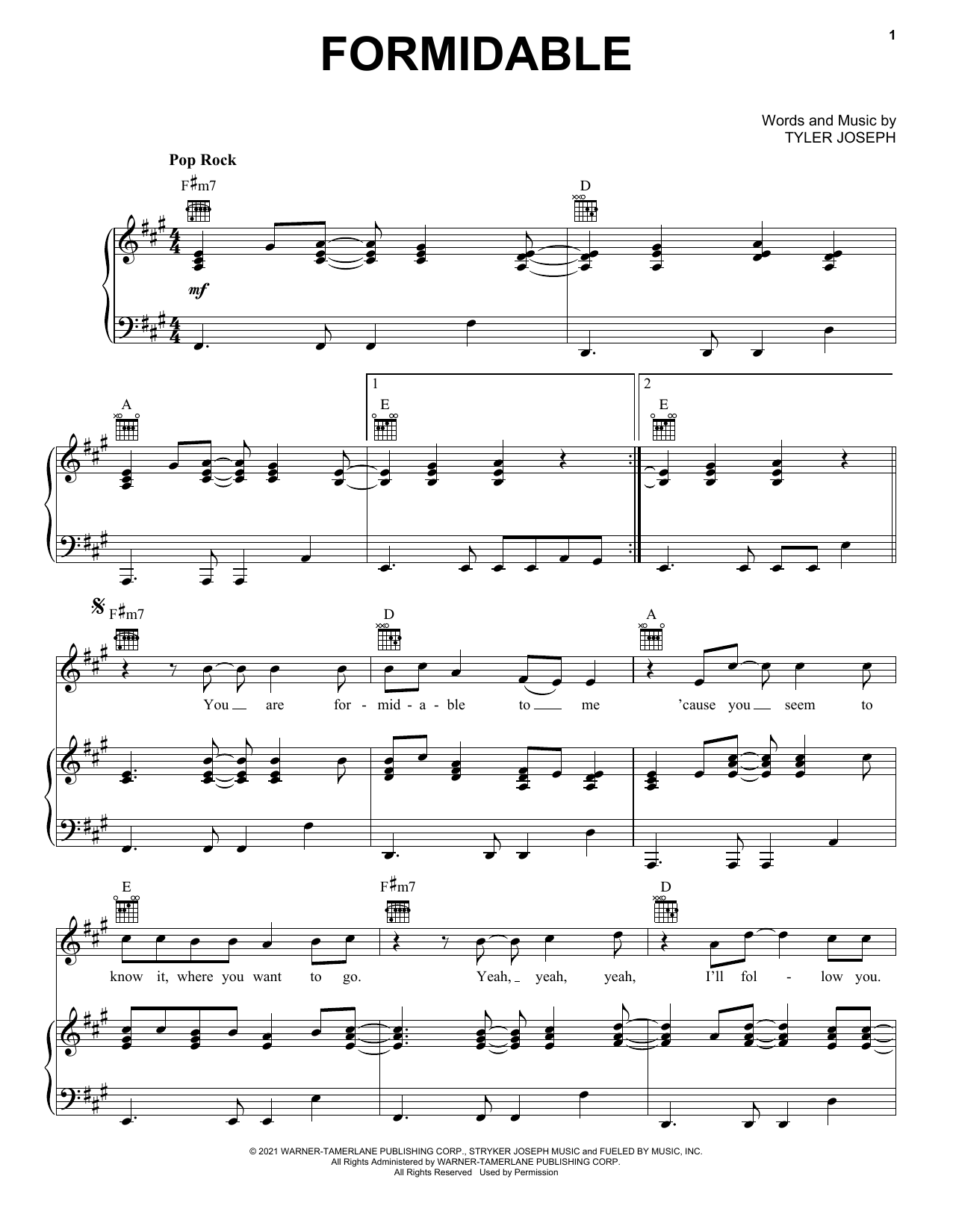 Twenty One Pilots Formidable sheet music notes and chords. Download Printable PDF.