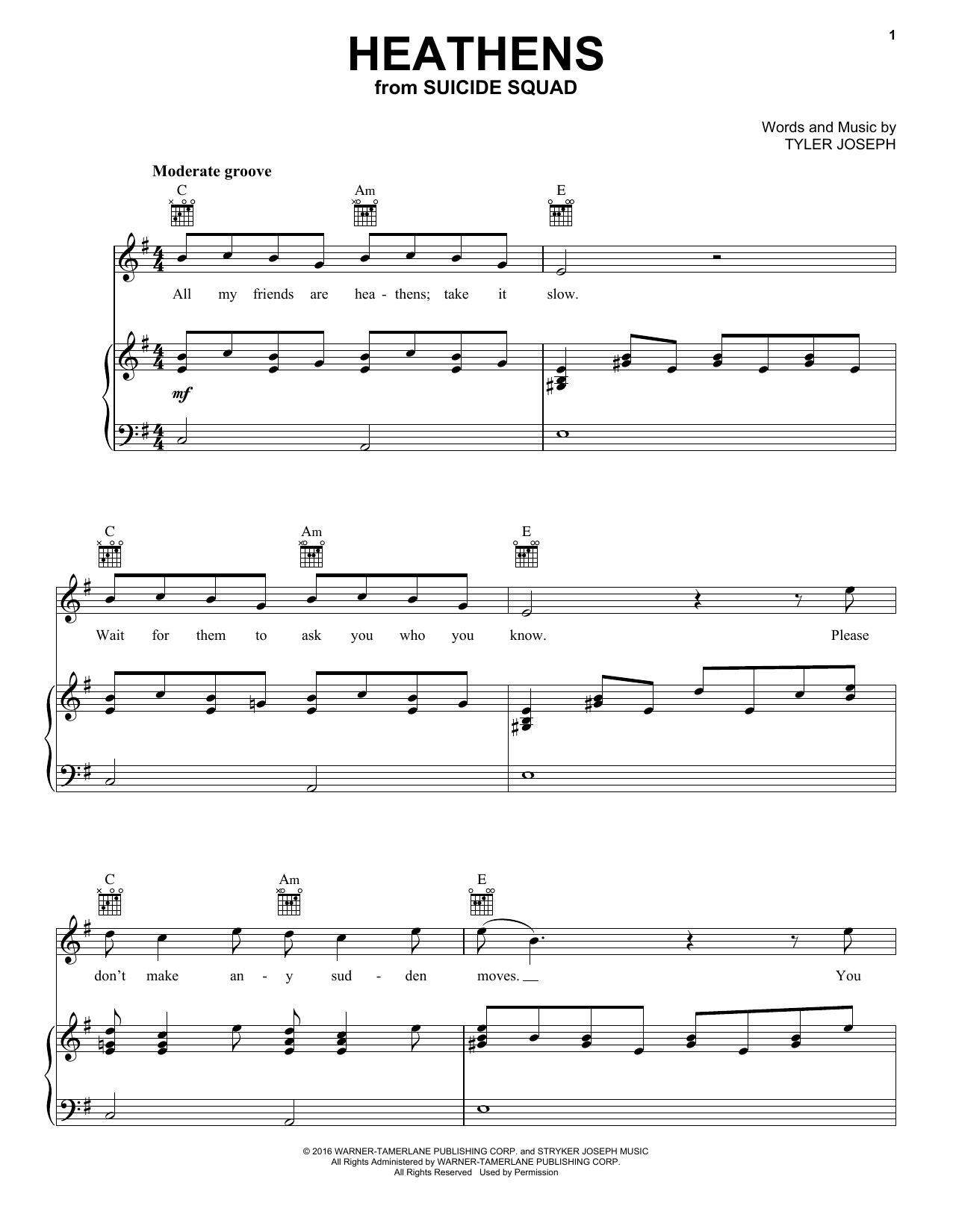 pasaporte Saga ballena Twenty One Pilots "Heathens" Sheet Music PDF Notes, Chords | Rock Score Easy  Piano Download Printable. SKU: 181196