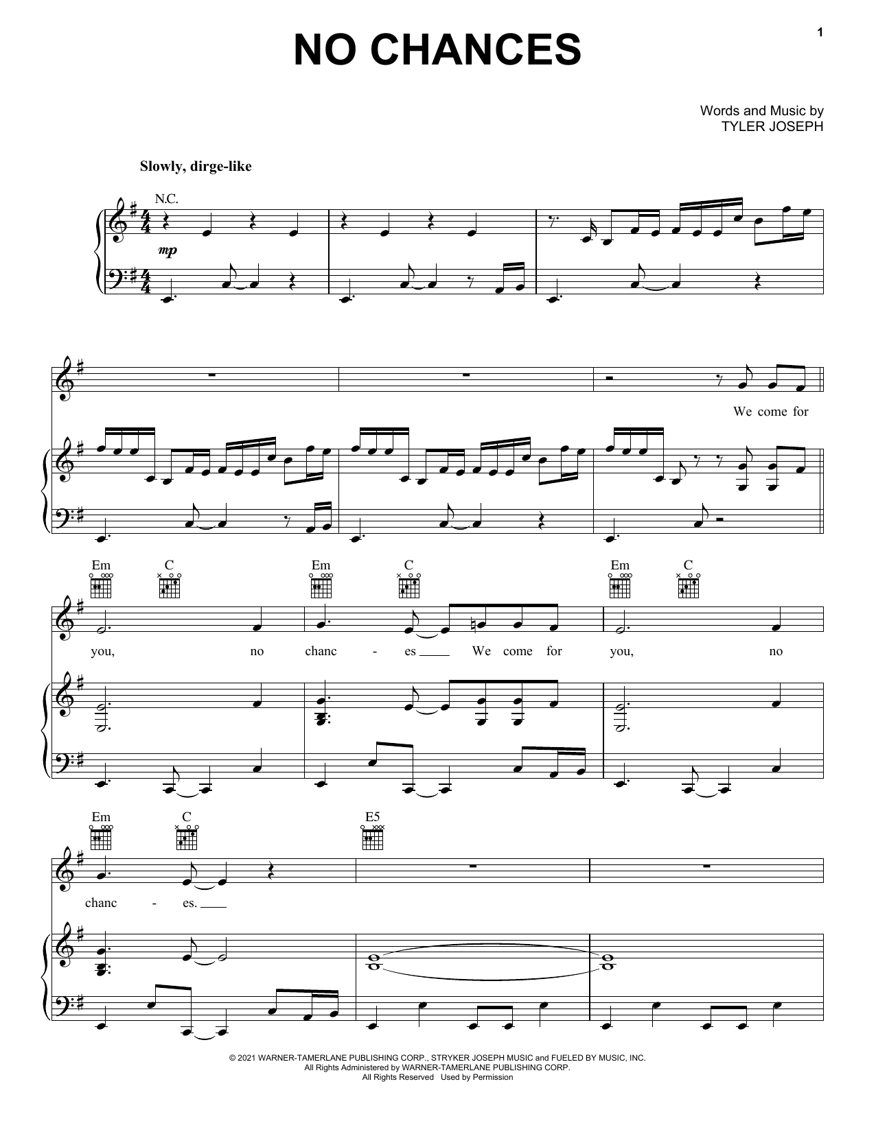 Twenty One Pilots No Chances sheet music notes and chords. Download Printable PDF.