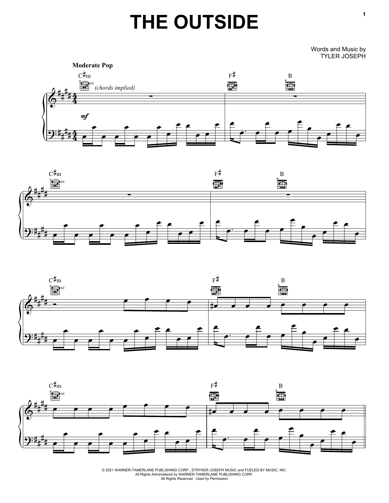 Twenty One Pilots The Outside sheet music notes and chords. Download Printable PDF.