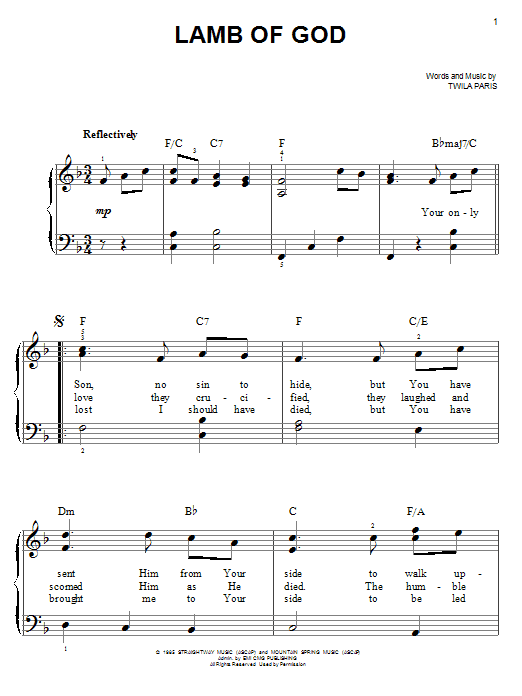 Twila Paris Lamb Of God sheet music notes and chords. Download Printable PDF.