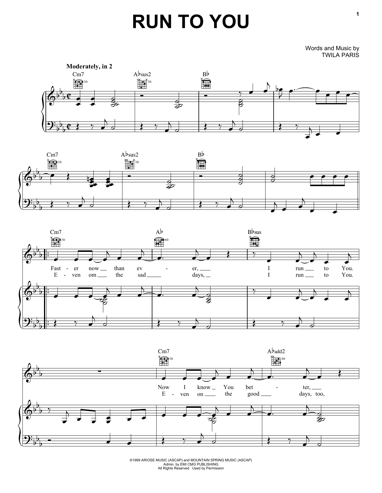 Twila Paris Run To You sheet music notes and chords. Download Printable PDF.