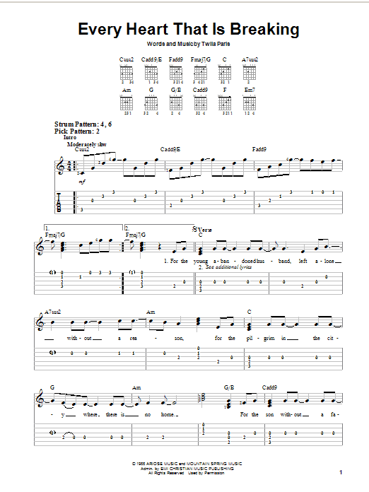 Learn to play Twila Paris Every Heart That Is Breaking sheet music for Easy Guitar in minutes. Twila Paris Every Heart That Is Breaking sheet music notes and chords. Download Printable PDF.
