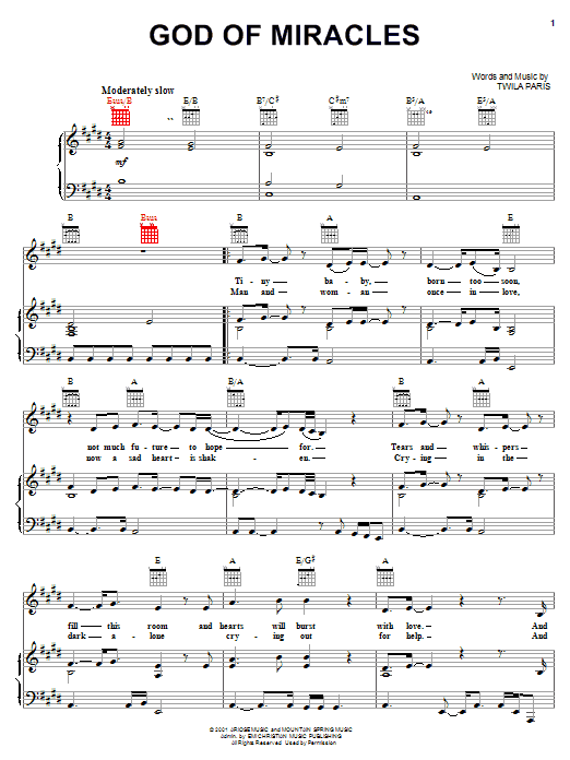 Twila Paris God Of Miracles sheet music for Piano, Vocal & Guitar (Right-Hand Melody) in minutes. Price: 7.8900$ Twila Paris God Of Miracles sheet music notes and chords. Download Printable PDF.