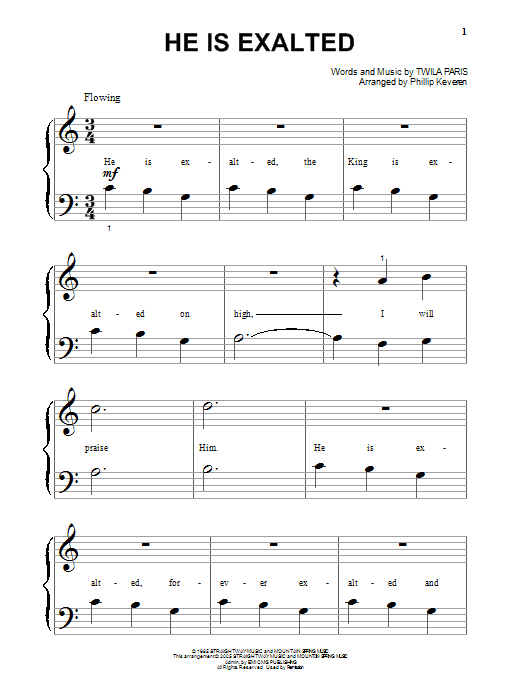 Learn to play Twila Paris He Is Exalted sheet music for Beginning Piano Solo in minutes. Price: 6.9900$ Twila Paris He Is Exalted sheet music notes and chords arranged for Beginning Piano Solo