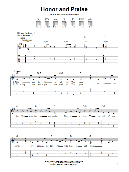 Learn to play Twila Paris Honor And Praise sheet music for Easy Guitar in minutes. Price: 5.9900$ Twila Paris Honor And Praise sheet music notes and chords. Download Printable PDF.
