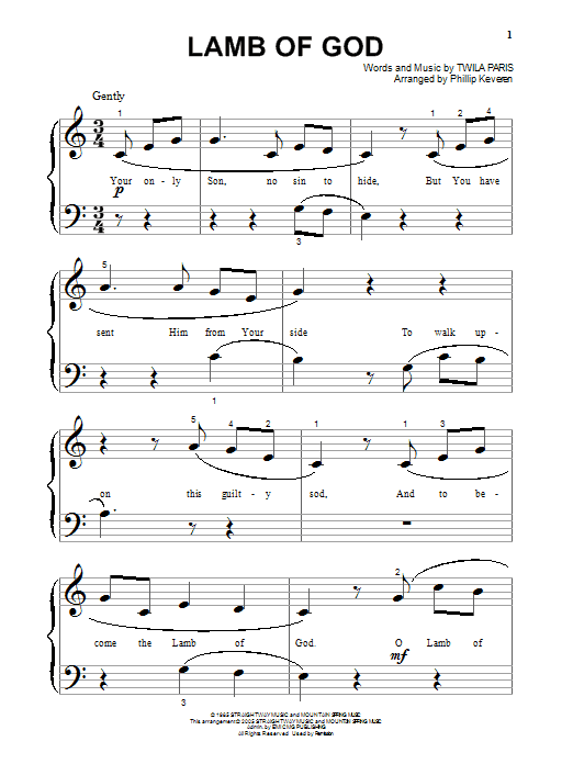 Learn to play Twila Paris Lamb Of God sheet music for Big Note Piano in minutes. Price: 6.9900$ Twila Paris Lamb Of God sheet music notes and chords arranged for Big Note Piano