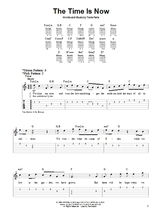 Learn to play Twila Paris The Time Is Now sheet music for Easy Guitar in minutes. Price: 4.9900$ Twila Paris The Time Is Now sheet music notes and chords. Download Printable PDF.