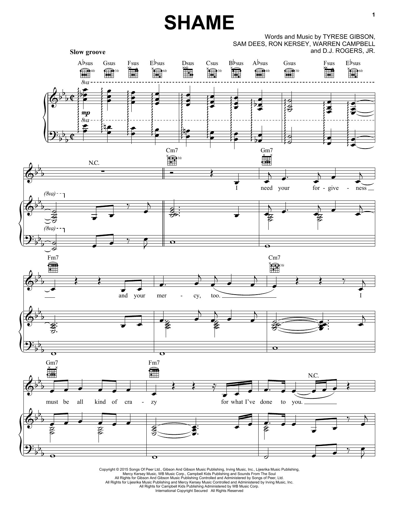 Tyrese Shame sheet music notes and chords. Download Printable PDF.