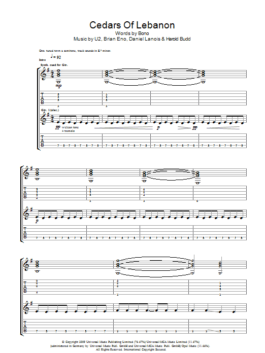 U2 Cedars Of Lebanon sheet music notes and chords. Download Printable PDF.