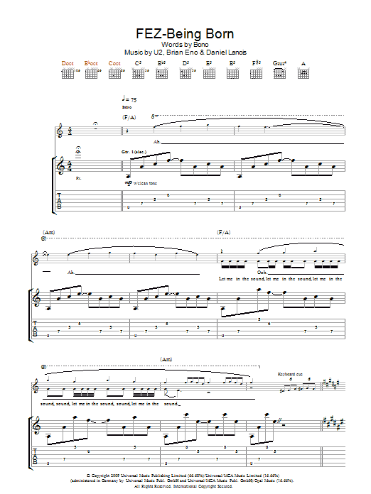 U2 Fez-Being Born sheet music notes and chords. Download Printable PDF.