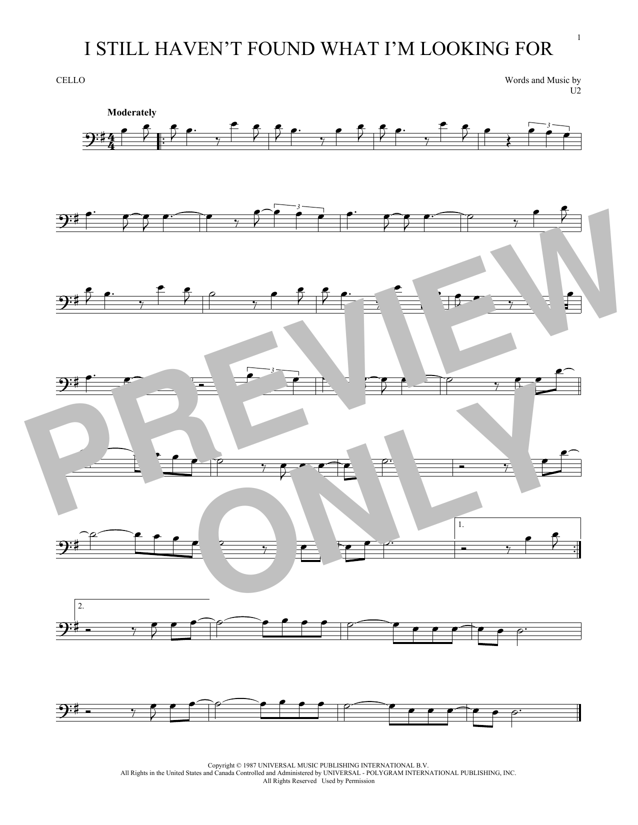 U2 I Still Haven't Found What I'm Looking For sheet music notes and chords. Download Printable PDF.