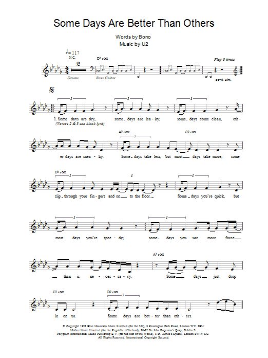 U2 Some Days Are Better Than Others sheet music notes and chords. Download Printable PDF.