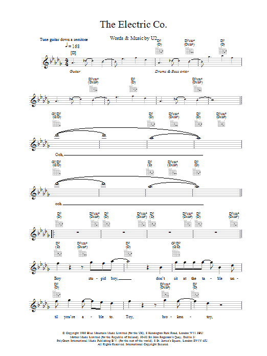U2 The Electric Co. sheet music notes and chords - Download Printable PDF and start playing in minutes.
