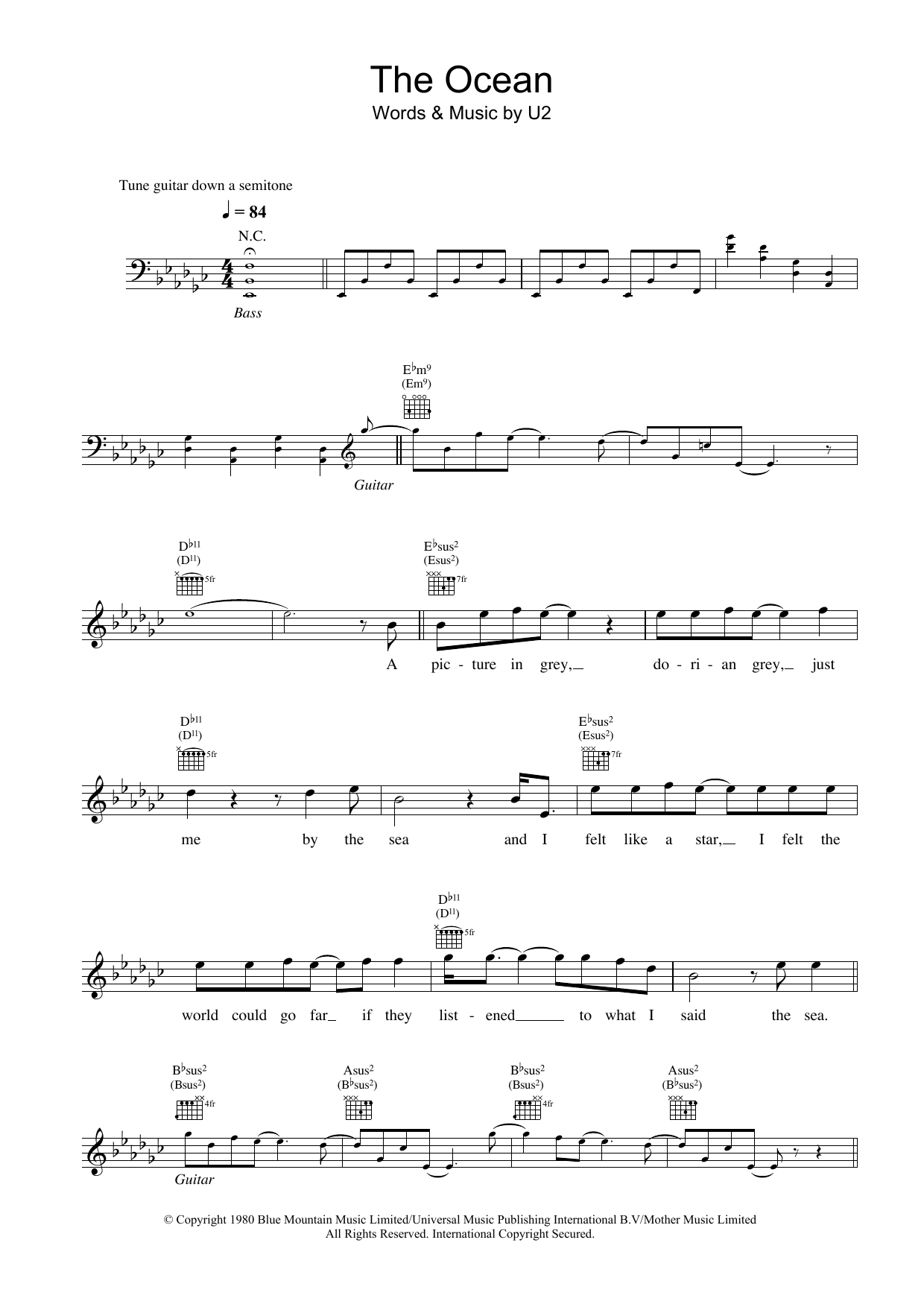 U2 The Ocean sheet music notes and chords - Download Printable PDF and start playing in minutes.