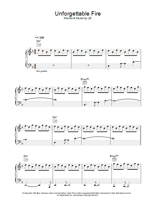 U2 The Unforgettable Fire sheet music notes and chords. Download Printable PDF.