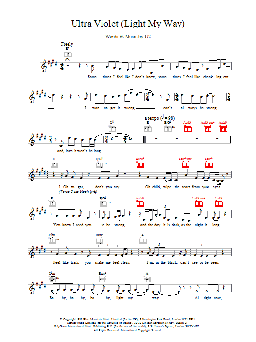 U2 Ultra Violet (Light My Way) sheet music notes and chords. Download Printable PDF.