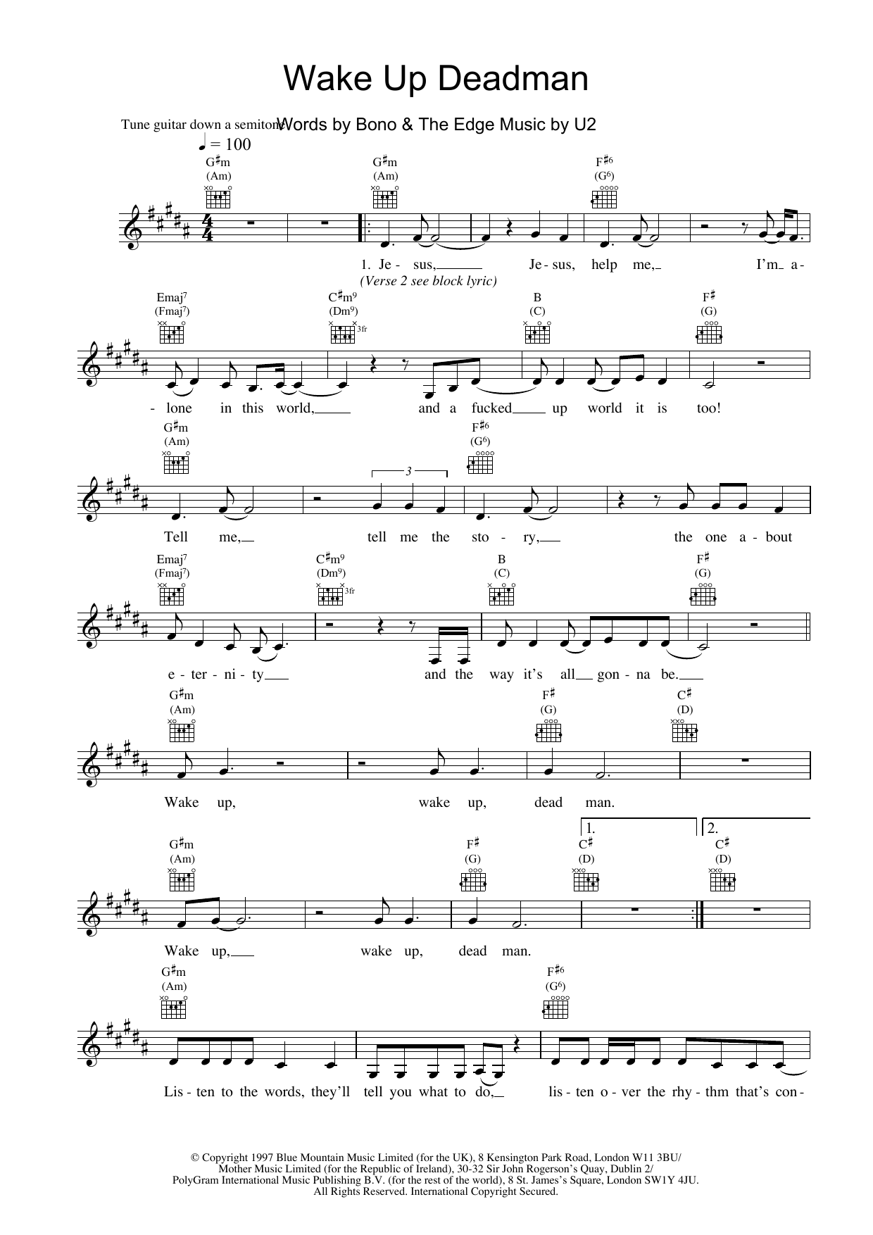 U2 Wake Up Dead Man sheet music notes and chords. Download Printable PDF.