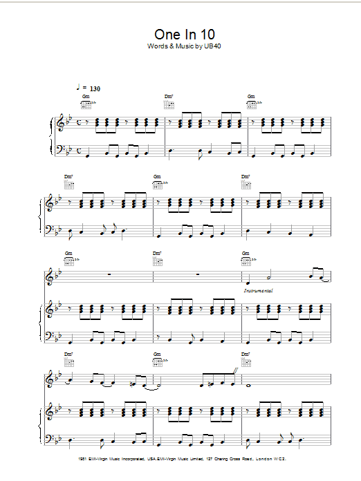 UB40 One In Ten sheet music notes and chords. Download Printable PDF.