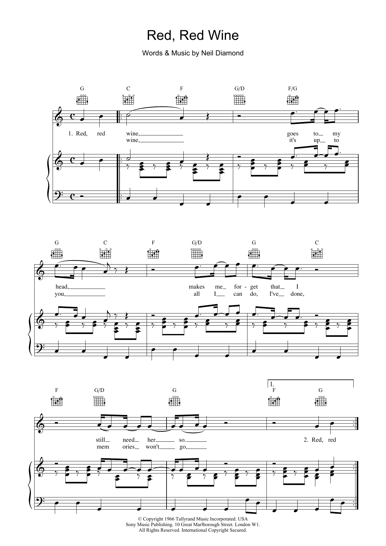 UB40 "Red, Red Wine" Sheet Music Notes, Chords | Pop Score Piano, Vocal & Guitar (Right-Hand Melody) Download Printable. SKU: 17137