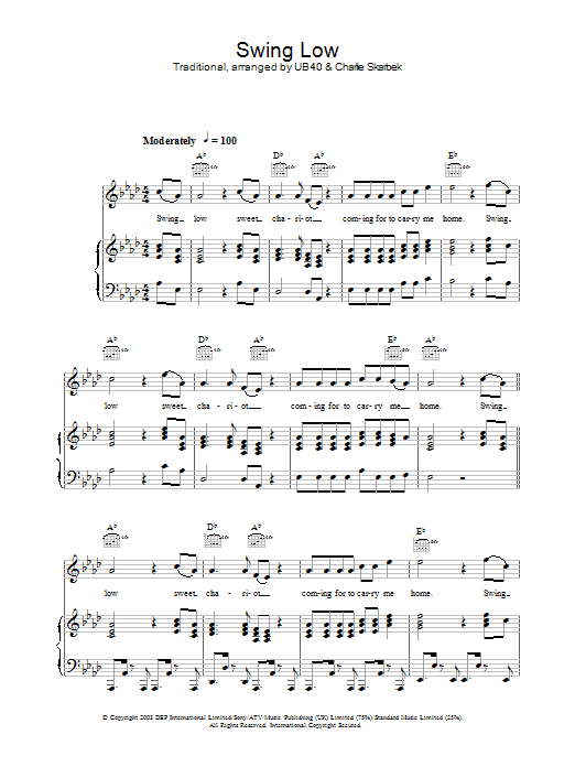 UB40 Swing Low sheet music notes and chords. Download Printable PDF.