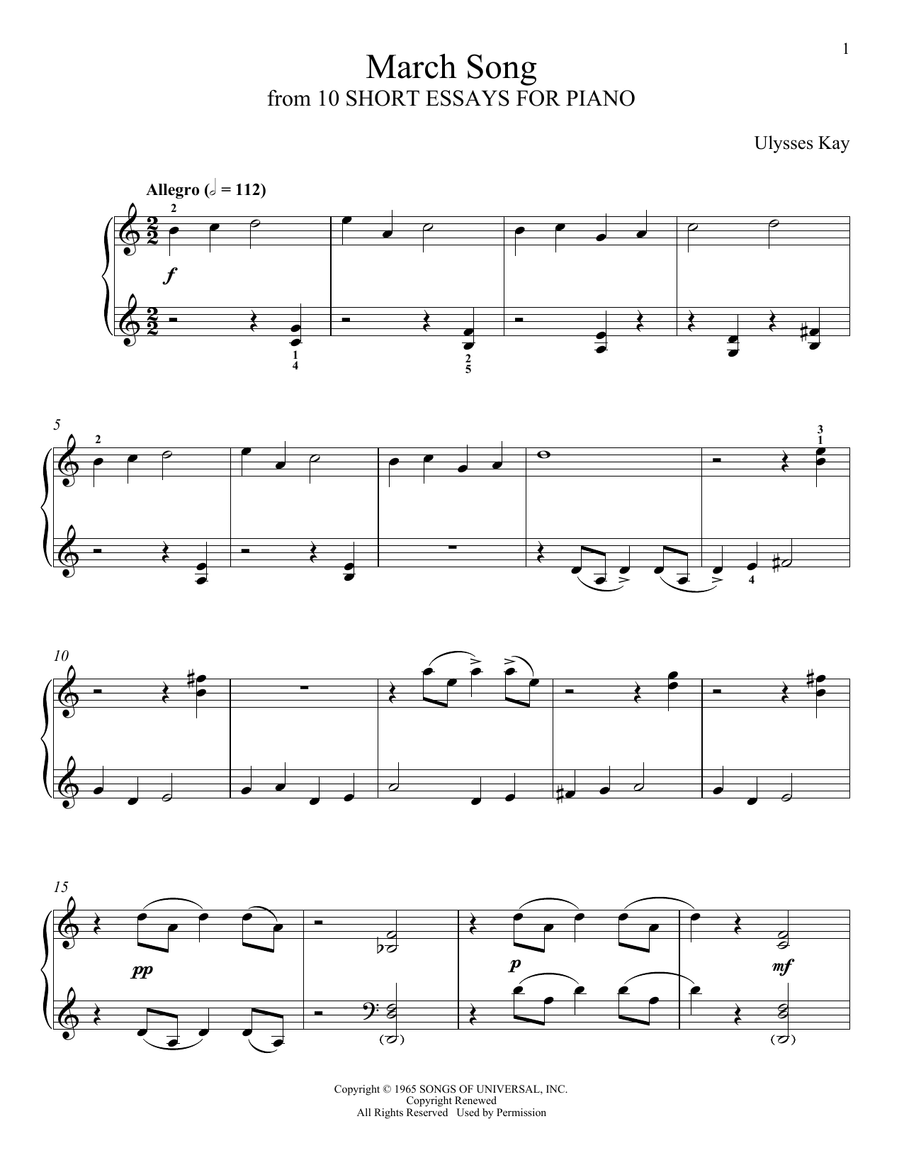 Ulysses Kay March Song sheet music notes and chords. Download Printable PDF.