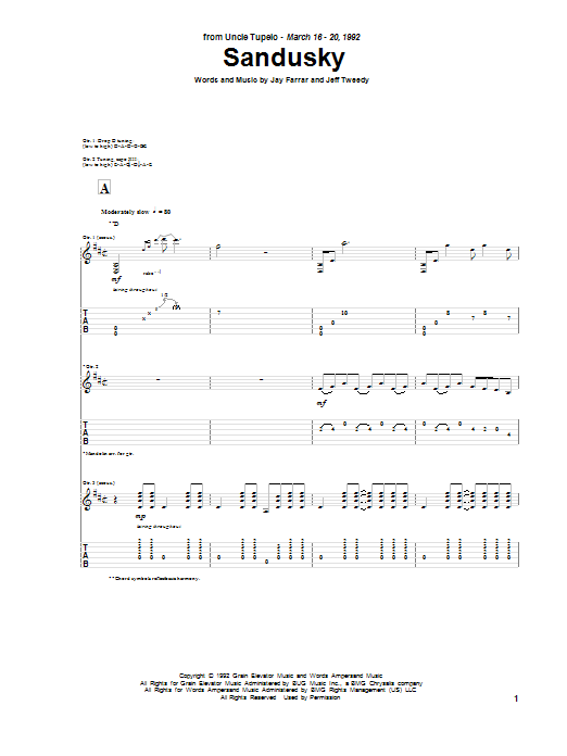 Uncle Tupelo Sandusky sheet music notes and chords. Download Printable PDF.