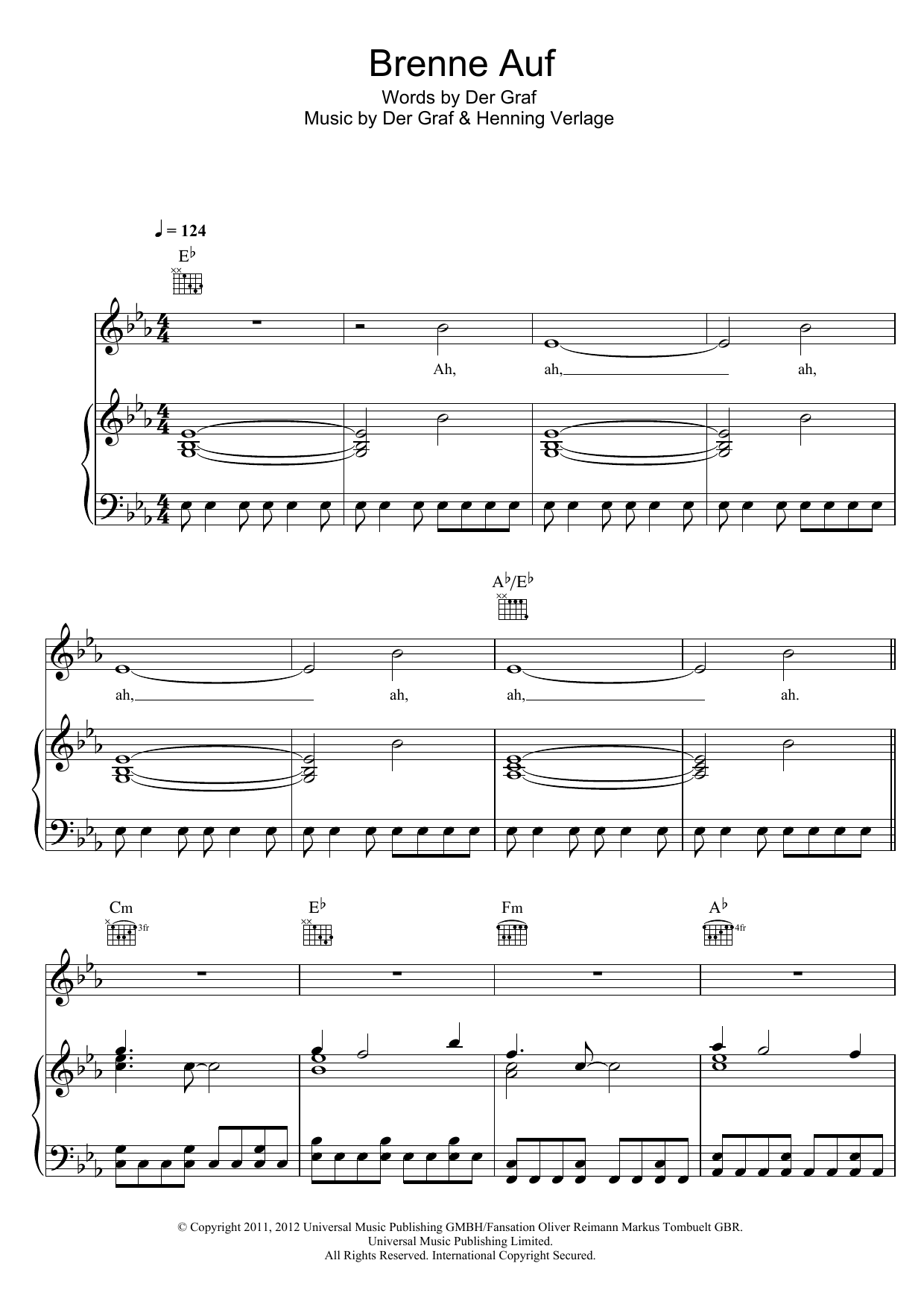 Unheilig Brenne Auf sheet music notes and chords. Download Printable PDF.