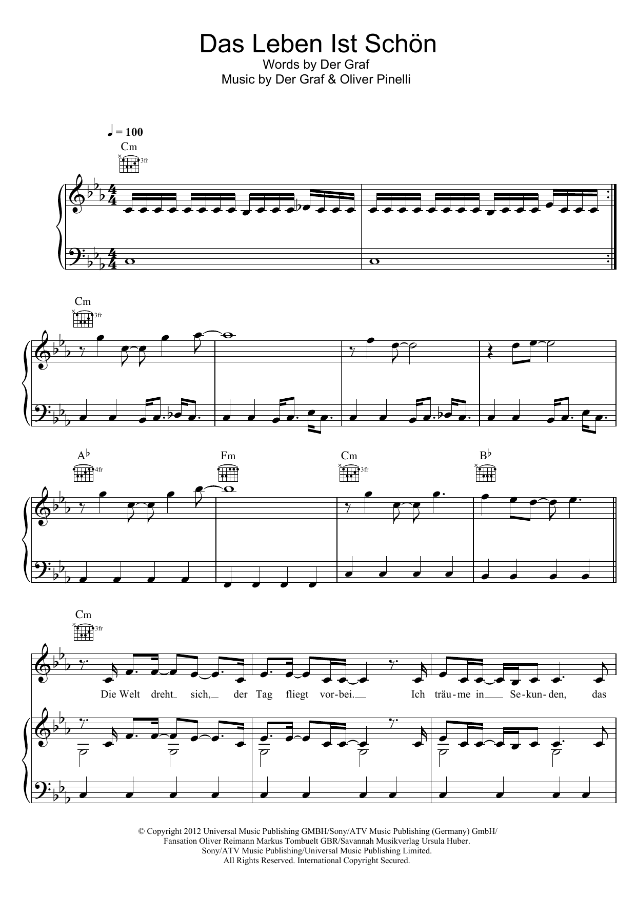 Unheilig Das Leben Ist Schön sheet music notes and chords. Download Printable PDF.