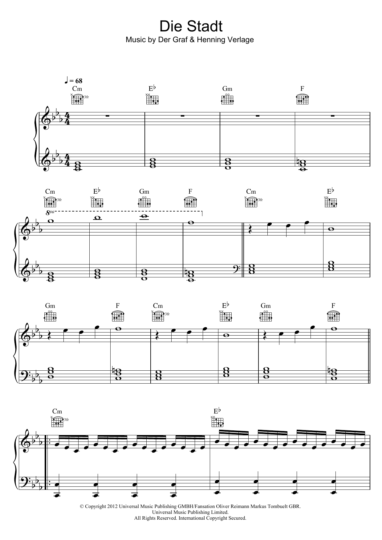 Unheilig Die Stadt sheet music notes and chords. Download Printable PDF.