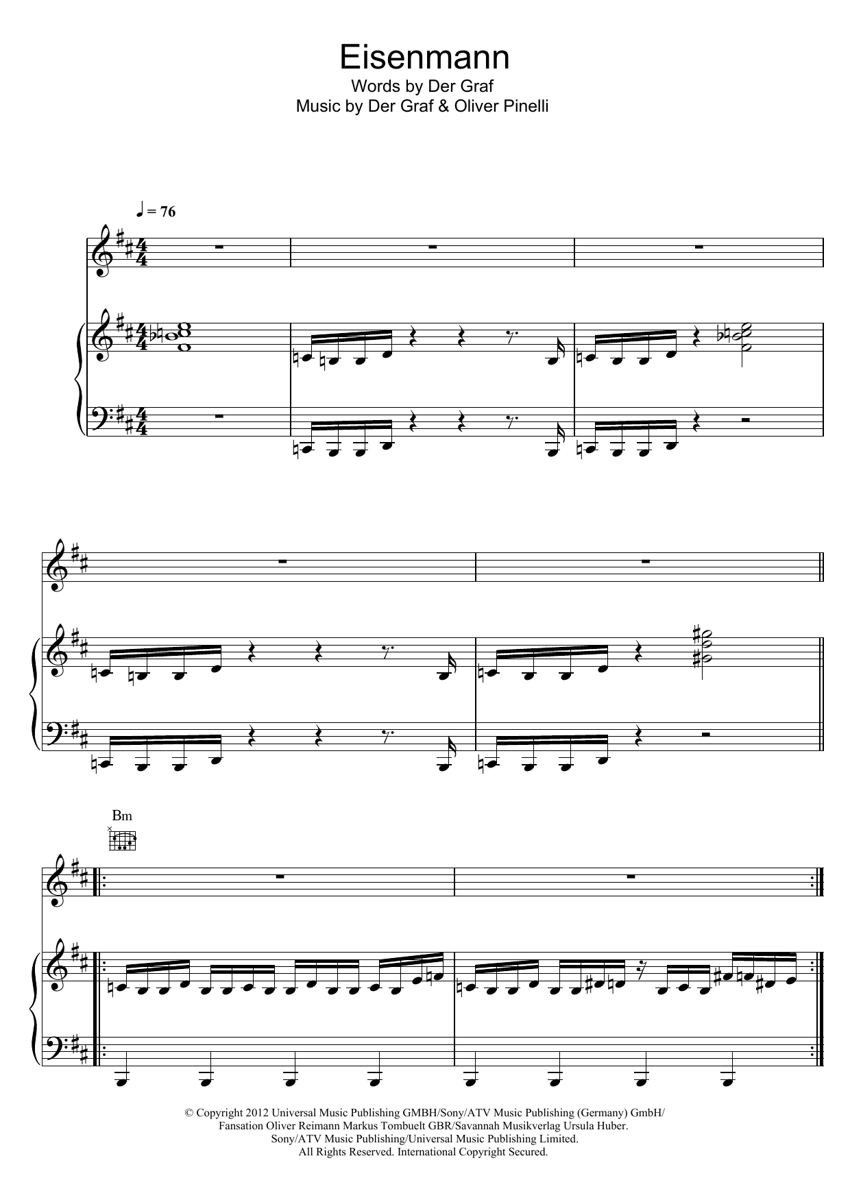 Unheilig Eisenmann sheet music notes and chords. Download Printable PDF.